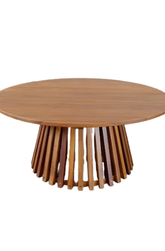Round coffee table teak wood strip legs cyprus