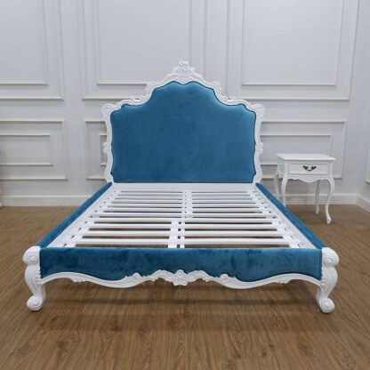 Blue Rococo Bed White Finishing CV Aqma Furniture