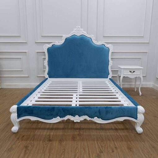 Blue Rococo Bed White Finishing Carved Indonesia CV Aqma Furniture
