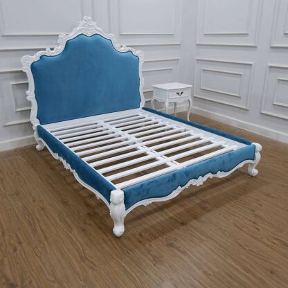 Blue Rococo Bed White Finishing CV Aqma Furniture