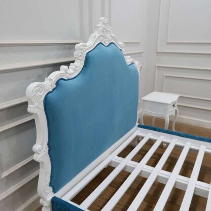 Blue Rococo Bed White Finishing CV Aqma Furniture