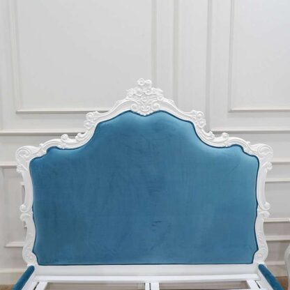 Blue Rococo Bed White Finishing CV Aqma Furniture