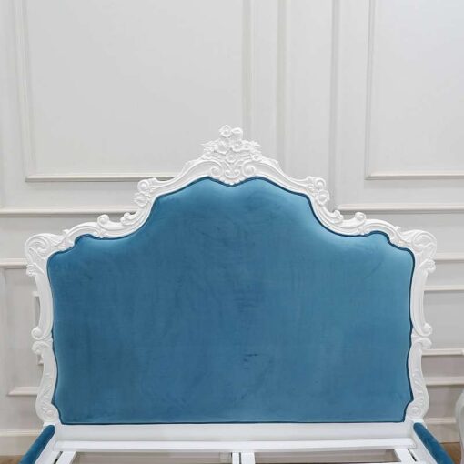 Blue Rococo Bed White Finishing Carved Indonesia CV Aqma Furniture