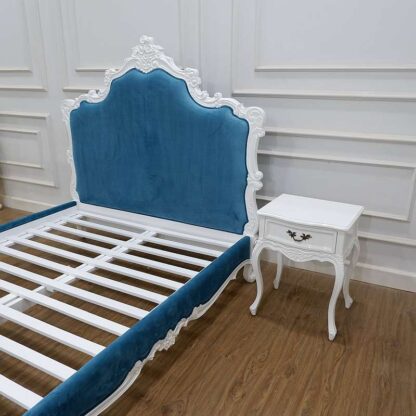 Blue Rococo Bed White Finishing CV Aqma Furniture