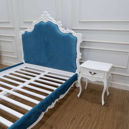 Blue Rococo Bed White Finishing Carved Indonesia CV Aqma Furniture