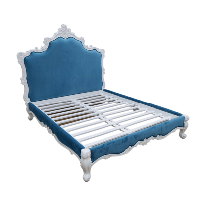 Blue Rococo Bed White Finishing CV Aqma Furniture