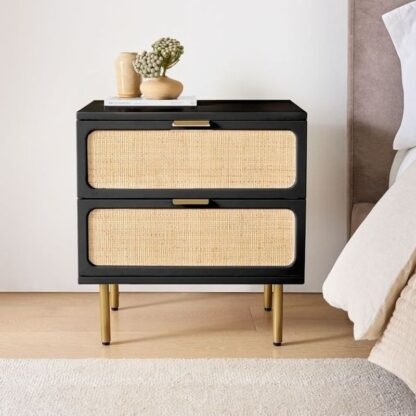 bedside black wood and rattan CV Aqma Furniture