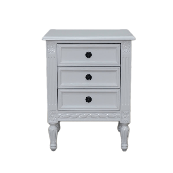 BEDSIDE WHITE PAINTED 3 DRAWER CLASSIC SYDNEY