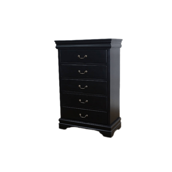 Black Color Tall Boy Chest 5 Drawers solid Mahogany Wood