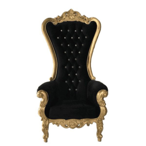 Black Velvet and Gold Throne chair carved handmade CV Aqma Furniture