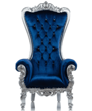 Blue Velvet and Silver Throne chair carved handmade