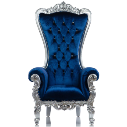 Blue Velvet and Silver Throne chair carved handmade