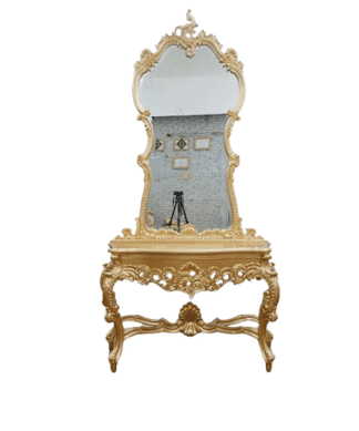 Classic vanity mirror gold carved mahogany indonesia