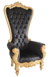 Crushed Black Velvet and Gold Throne chair carved handmade