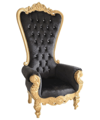 Crushed Black Velvet and Gold Throne chair carved handmade