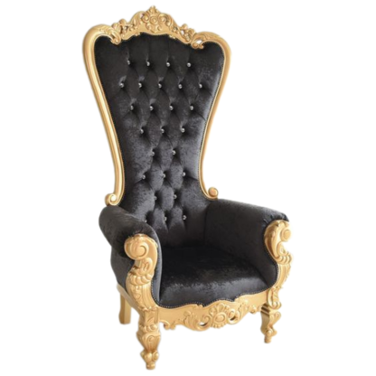 Crushed Black Velvet and Gold Throne chair carved handmade