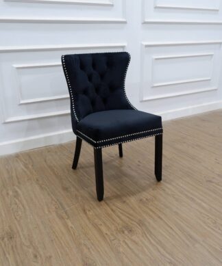 tufted black velvet dining chair mahogany wood