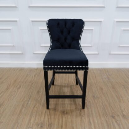 Tufted black velvet barstool mahogany wood furniture CV Aqma Furniture
