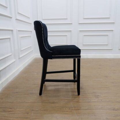 Tufted black velvet barstool mahogany wood furniture CV Aqma Furniture