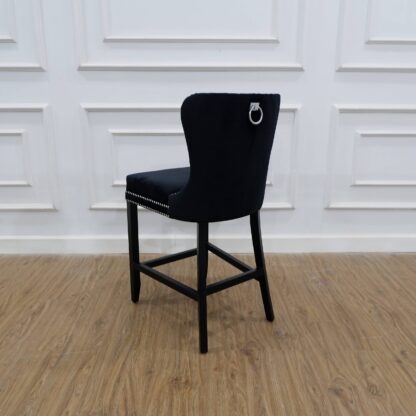Tufted black velvet barstool mahogany wood furniture CV Aqma Furniture