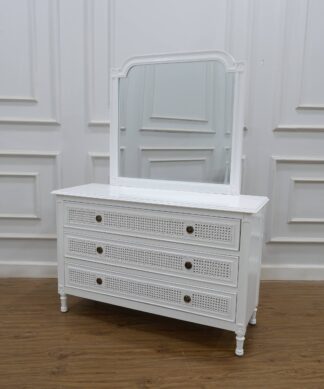 vanity dressing table and mirror white painted and rattan