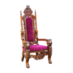 White Leather and Gold Throne chair carved handmade  