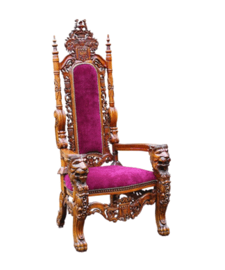 Purple fabric and walnut mahogany Throne chair carved handmade