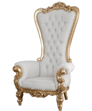White Leather and Gold Throne chair carved handmade