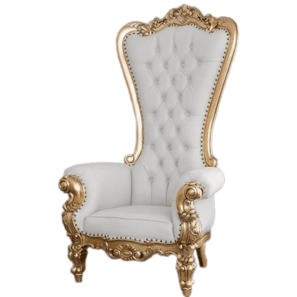 White Leather and Gold Throne chair carved handmade CV Aqma Furniture