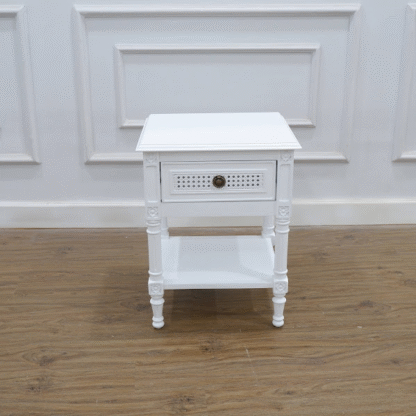 white painted bedside with rattan new zealand CV Aqma Furniture
