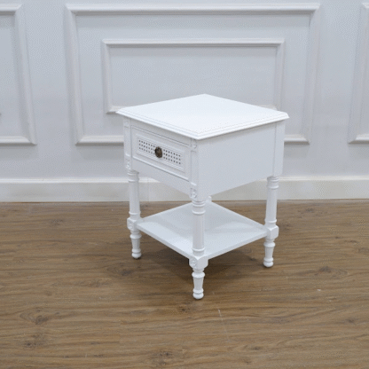 white painted bedside with rattan new zealand CV Aqma Furniture