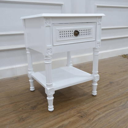 white painted bedside with rattan new zealand CV Aqma Furniture
