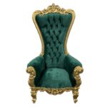 Crushed grey Velvet and Silver Throne chair carved handmade  