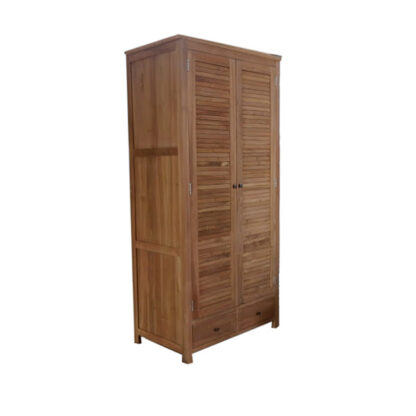 wardrobe teak wood natural supersaned 2 doors 2 drawer CV Aqma Furniture