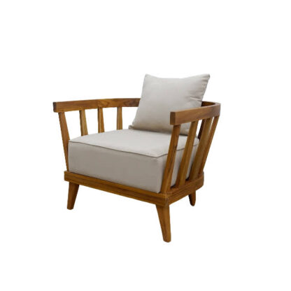 Teak club chair outdoor sofa with cushion cream Cyprus CV Aqma Furniture