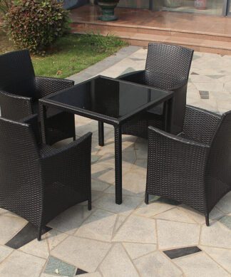 rattan syntetic dining set black color cirebon furniture