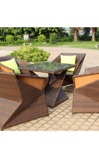 Rattan syntetic dining set 1 table and 4 chairs brown