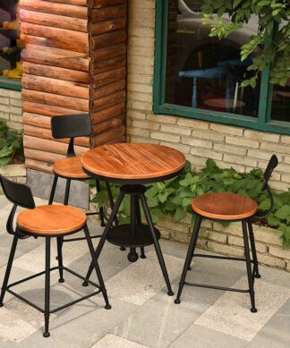 kursi bar industrial besi set dan Meja kombinasi kayu jati