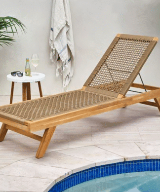 Bangku Kolam Jati Kombinasi rotan sintetik cream Outdoor