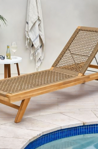 Bangku Kolam Jati Kombinasi rotan sintetik cream Outdoor