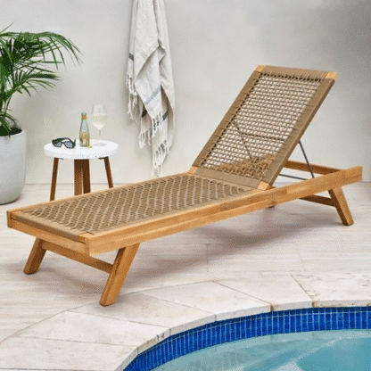 Bangku Kolam Jati Kombinasi rotan sintetik cream Outdoor CV Aqma Furniture