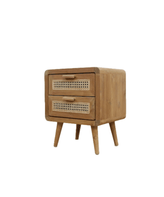 teak wood bedside 2 drawers rattan natural supersanded cyprus