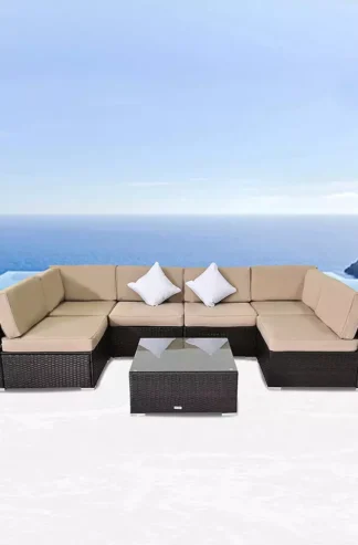 garden sofa rattan Black color set U shape