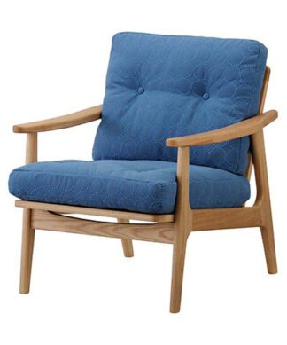 Teak Wood Lounge Chair with Blue Cushion