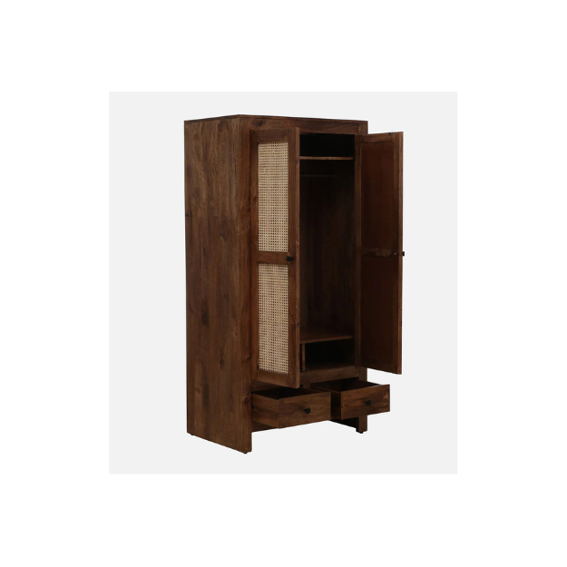 Teak Wood Wardrobe with Rattan Doors & Drawers CV Aqma Furniture Teak Wood Wardrobe with Rattan Doors & Drawers CV Aqma Furniture