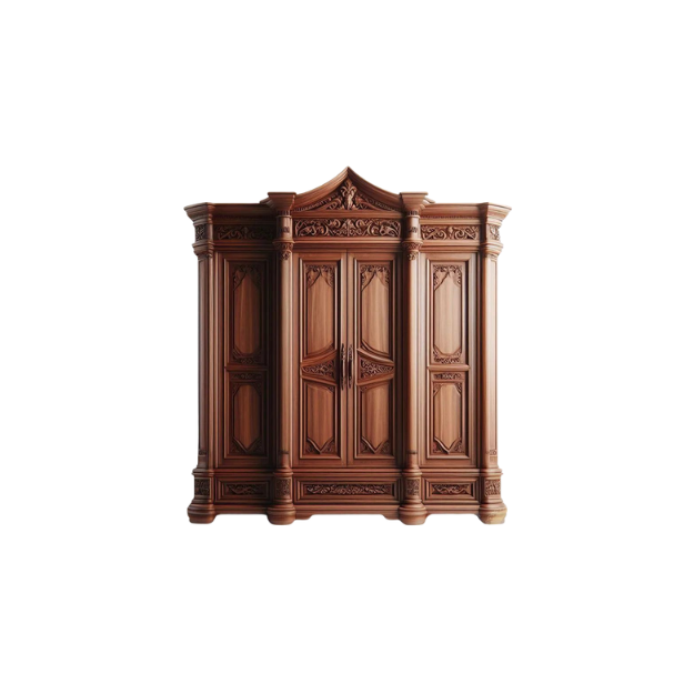 Solid Teak Wood Wardrobe with Hand-Carved Panels CV Aqma Furniture Solid Teak Wood Wardrobe with Hand-Carved Panels CV Aqma Furniture