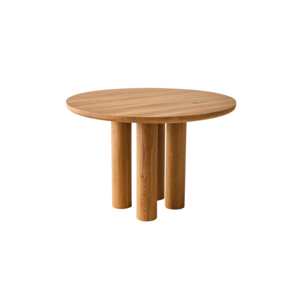 solid wood round table with modern cylindrical legs CV Aqma Furniture solid wood round table with modern cylindrical legs CV Aqma Furniture