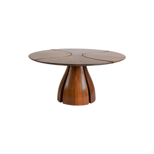 round wood table with sculptural solid wood base CV Aqma Furniture round wood table with sculptural solid wood base CV Aqma Furniture