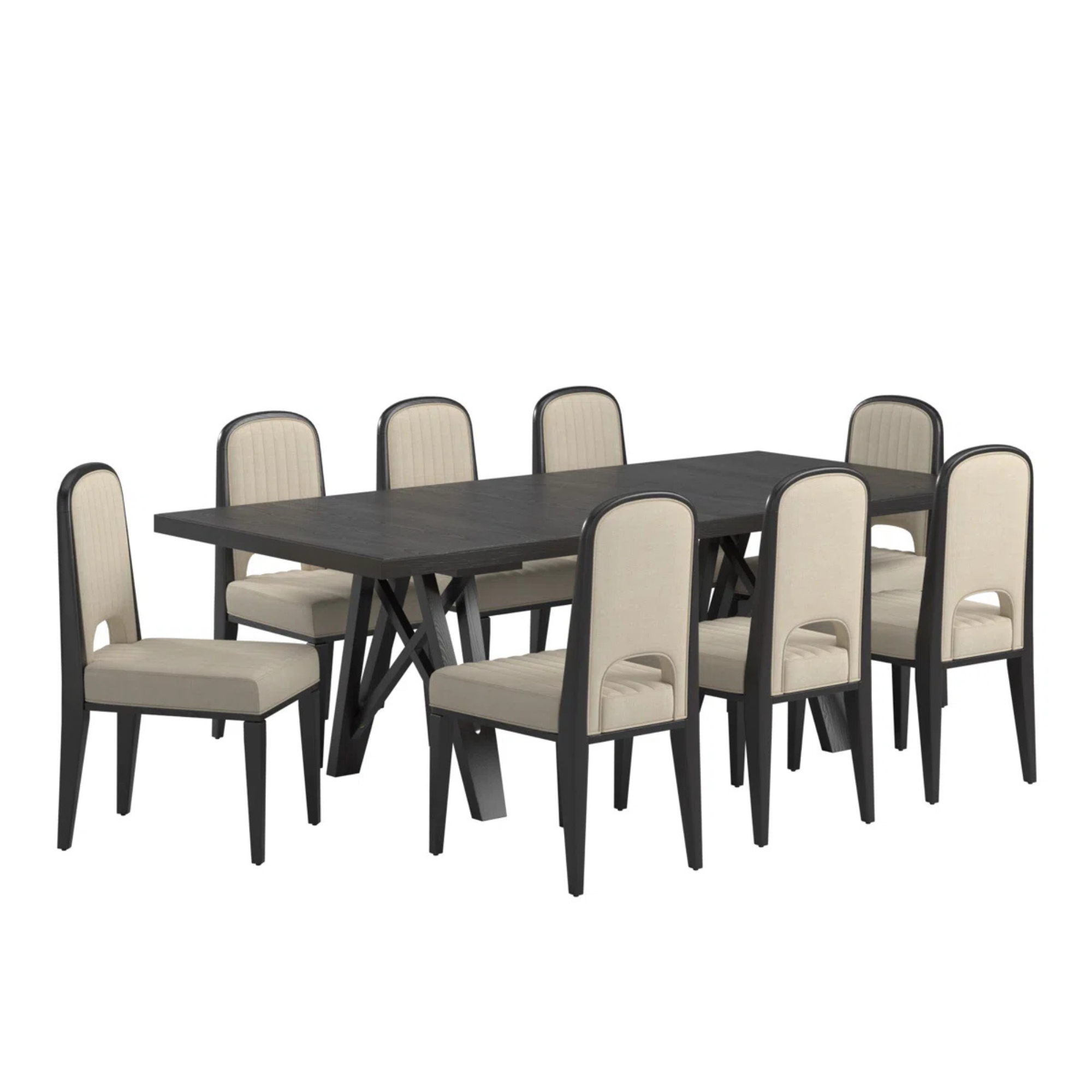 Modern Extendable Dining Set with Dark Finish Table & Cream Upholstered High Back Chairs CV Aqma Furniture Modern Extendable Dining Set with Dark Finish Table & Cream Upholstered High Back Chairs CV Aqma Furniture