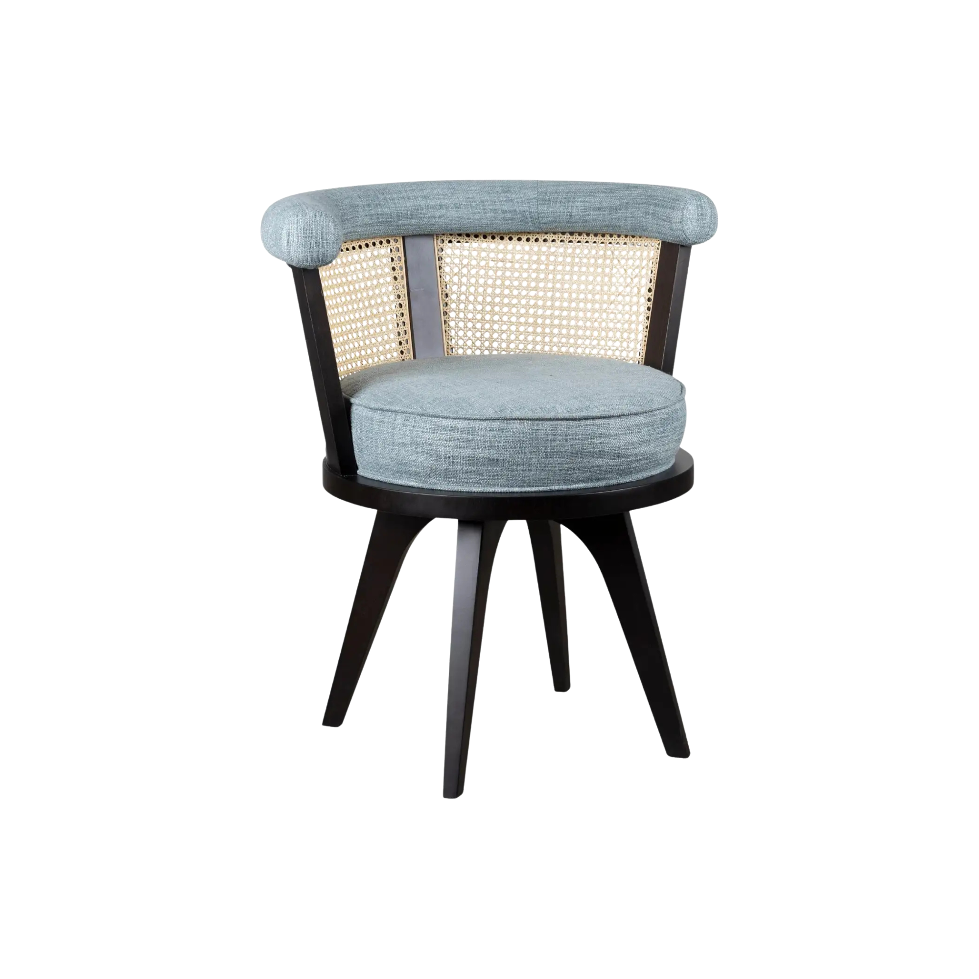 Rounded Cafe Chair Modern Rattan Back Wooden Frame Upholstered Seat for Home Restaurant Dining Furniture CV Aqma Furniture Rounded Cafe Chair Modern Rattan Back Wooden Frame Upholstered Seat for Home Restaurant Dining Furniture CV Aqma Furniture